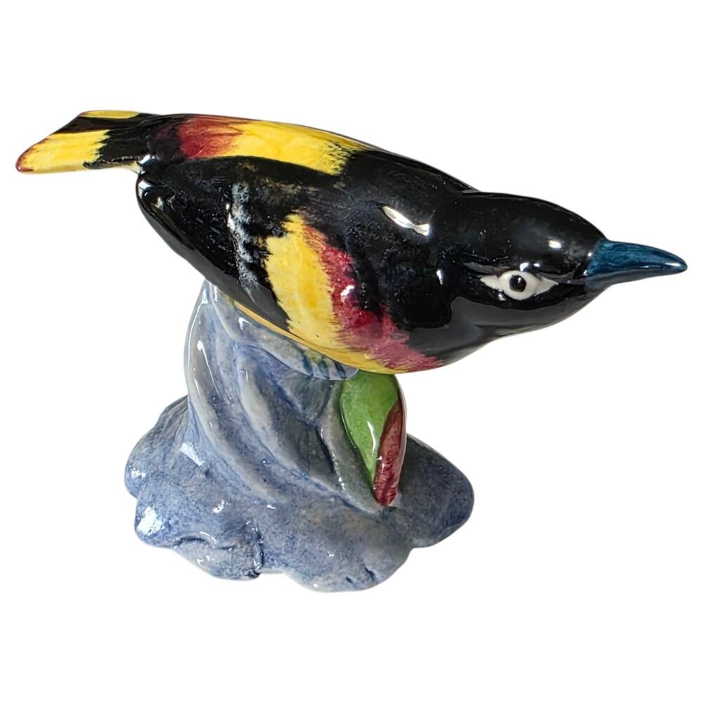 Vintage Hand Painted Pottery Bird Figurine Colorful Ceramic Songbird 5"